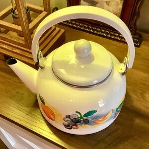 Vintage-Style White Ceramic Teapot with Fruit Motif